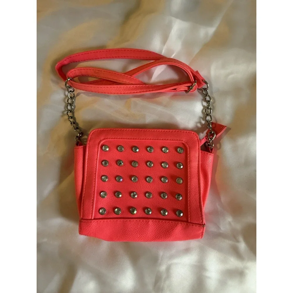 Justice Purse NEON HOT PINK! Bedazzled BLING Shoulder Bag Crossbody Girls
